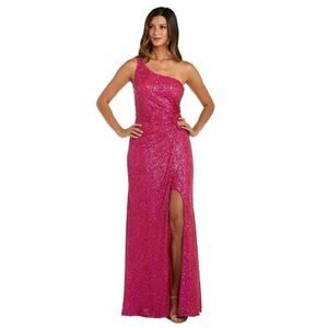 Morgan & Co Prom Dress Juniors Sz 1 Pink Maxi One Shoulder Sequin Backless 1148